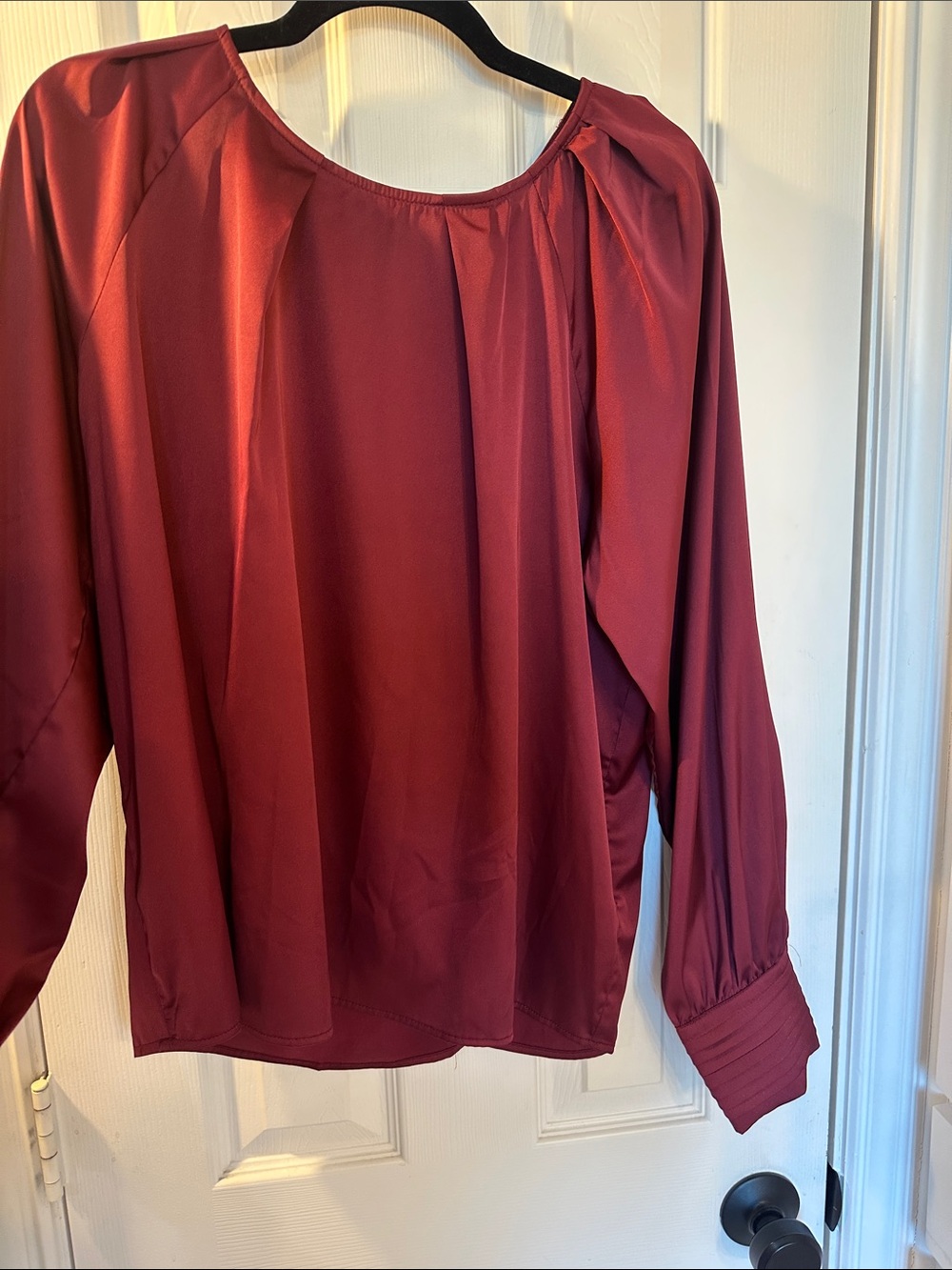 Women’s Long-Sleeve Pleated Blouse in Wine Colored 🆕